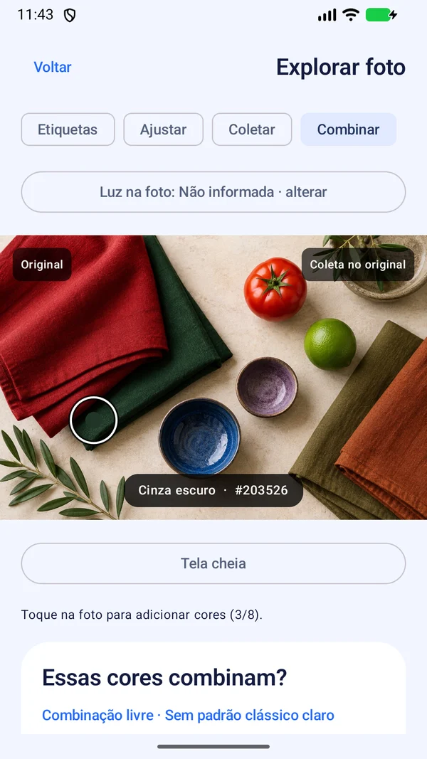 Captura real do Daltone explorando cores em uma foto