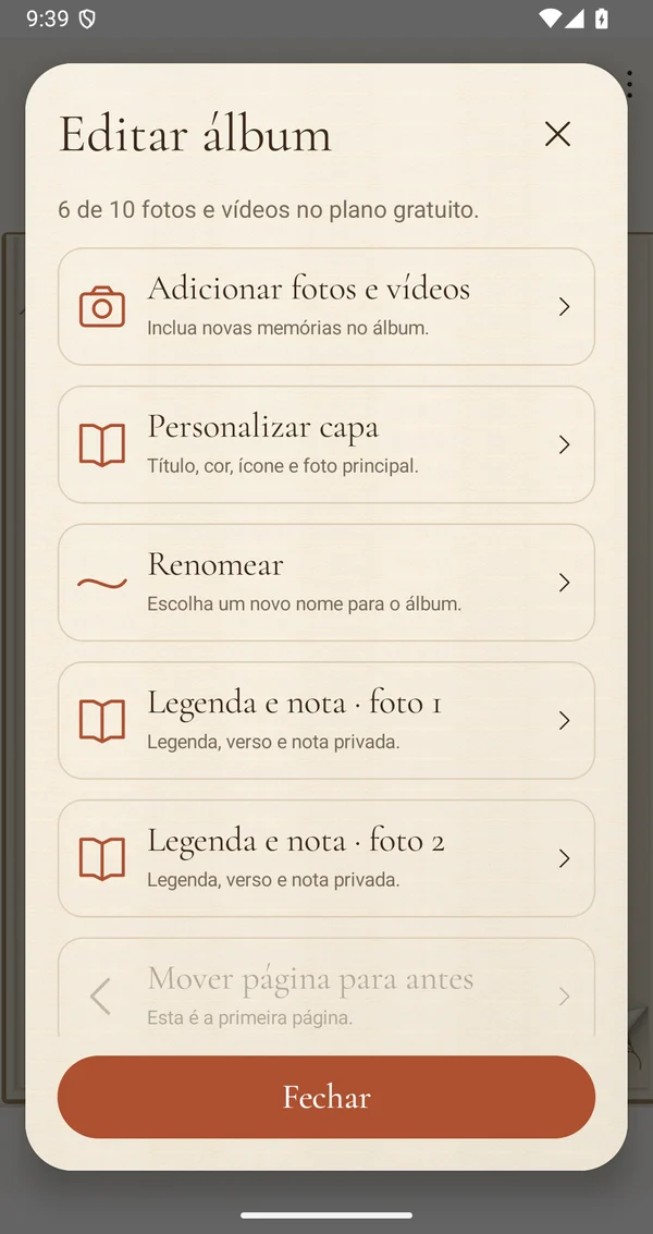 Organize e edite o álbum