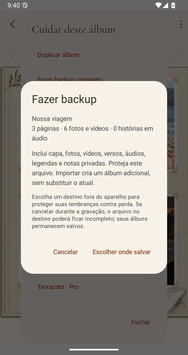 Exporte e guarde uma cópia