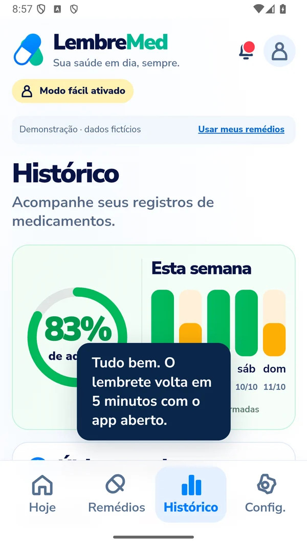 Histórico de confirmações