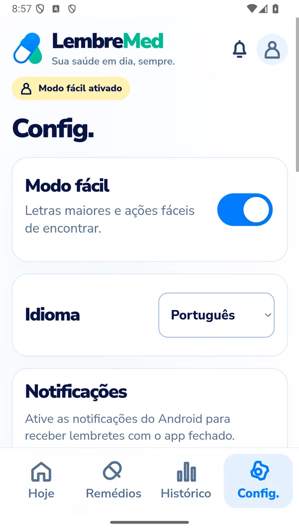 Configurações e controle