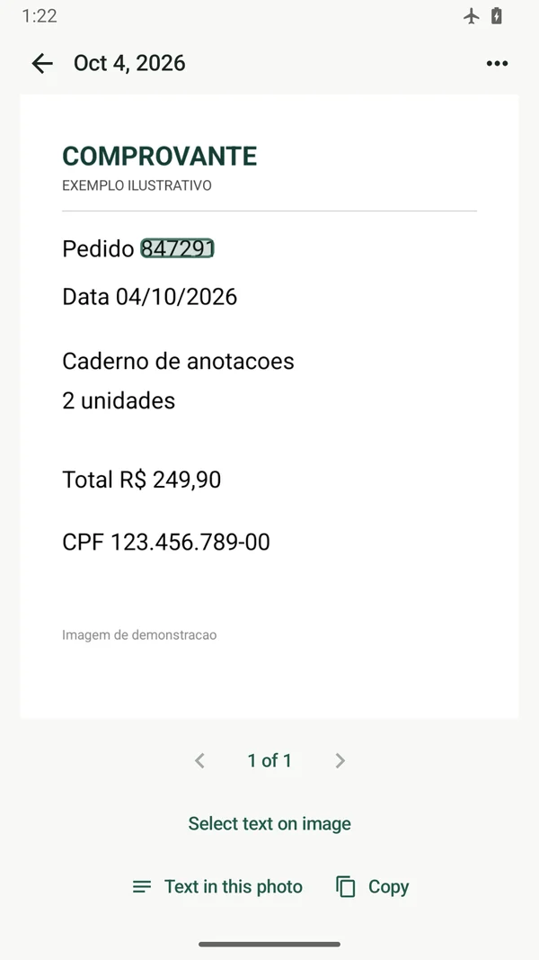 Texto localizado na foto