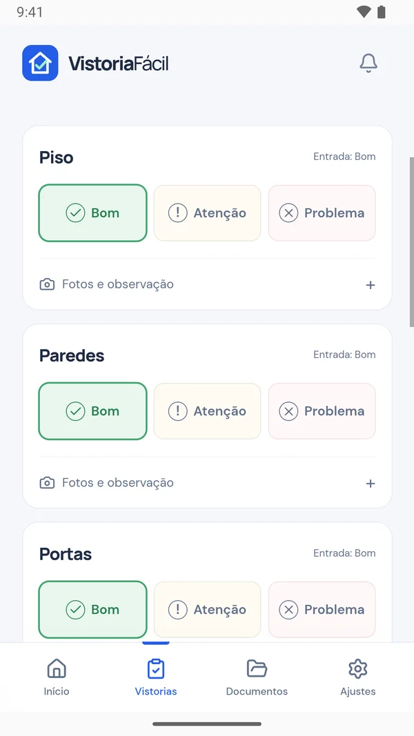 Vistoria por ambiente