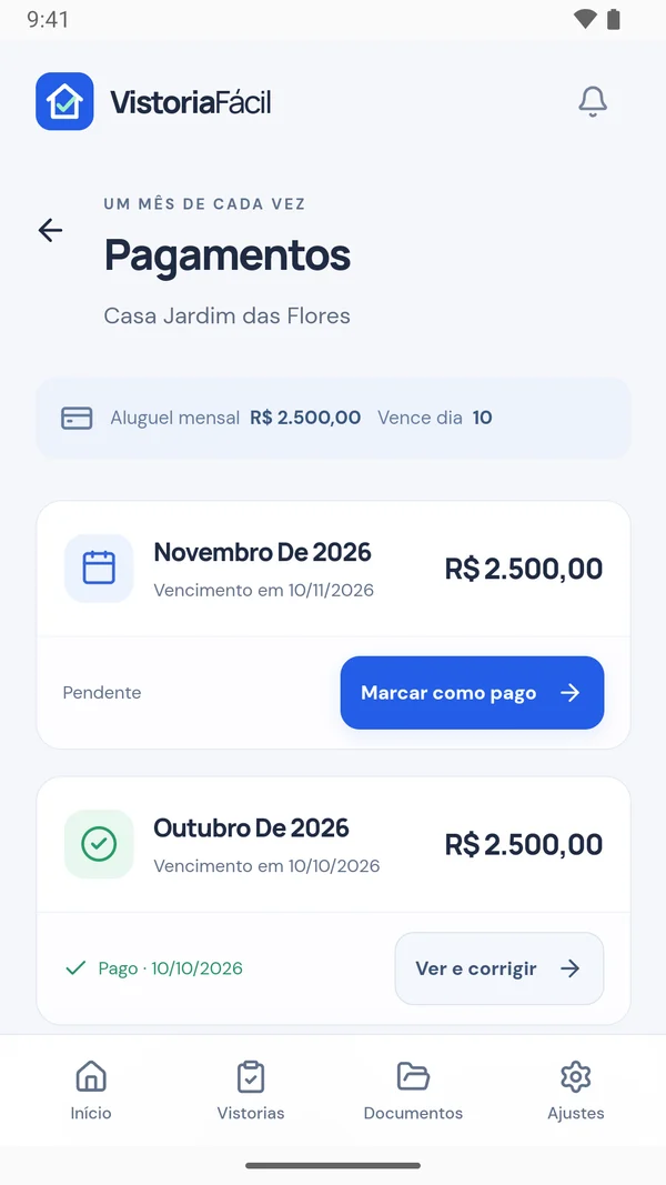 Pagamentos e comprovantes